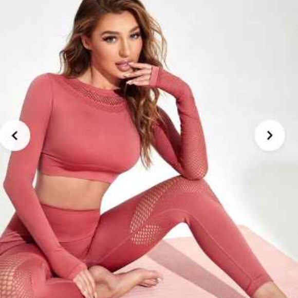 Seamless Hollow Out Leggings and Long Sleeve Crop Top Matching Set - Picture 5 of 6